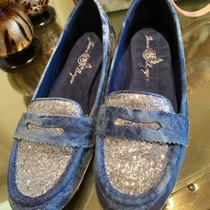Brand New Designer Denim/Silver Sparkle Flats